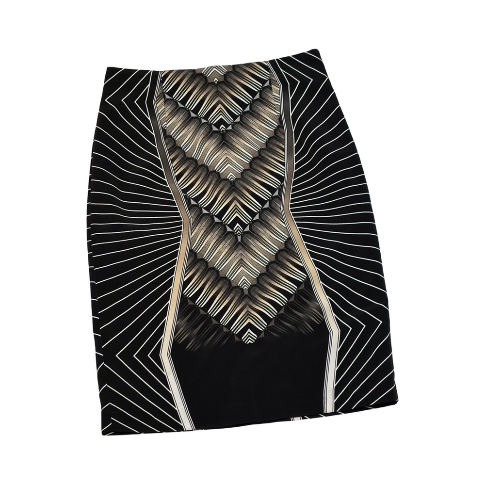 Worthington Womens Art Deco Print Pencil Skirt Size 14 Black Tan White